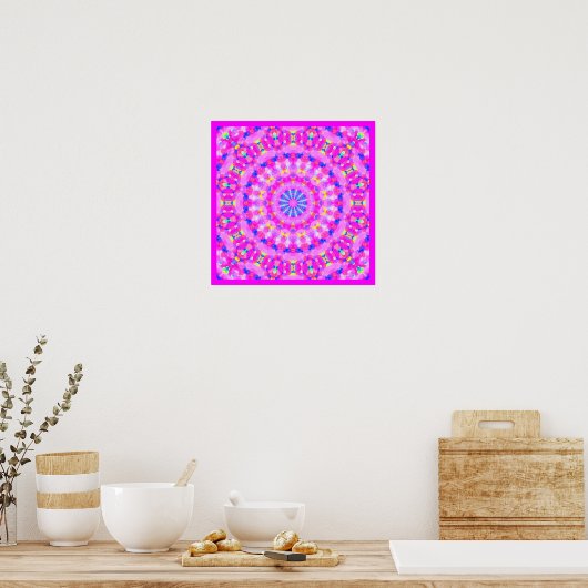 Roze Kaleidoscope Meditation Poster w Border Small (Keuken)