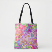 Roze, kalkgroene en blauwe bubelbare kunst tote bag (Voorkant)