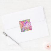 Roze, kalkgroene en blauwe bubelbare kunst vierkante sticker (Envelop)