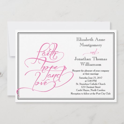 Roze kalligrafie Christelijke huwelijksuitnodiging Kaart (Voorkant)
