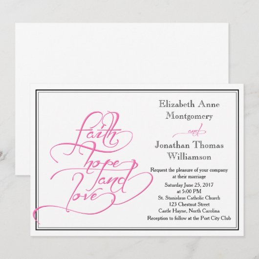 Roze kalligrafie Christelijke huwelijksuitnodiging Kaart (Voorkant / Achterkant)