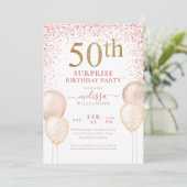 Roze kalligrafie Glitter Surprise 50th Birthday Kaart (Staand voorkant)