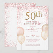 Roze kalligrafie Glitter Surprise 50th Birthday Kaart (Voorkant / Achterkant)