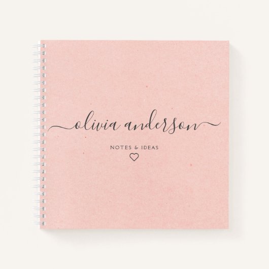 Roze kalligrafie Monogram Heart Notitieboek (Voorkant)