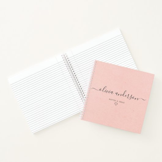 Roze kalligrafie Monogram Heart Notitieboek (Binnen)