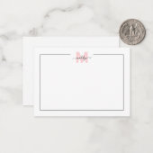 Roze kalligrafie Naam Girly Monogram Notitiekaartje (Voorkant / Achterkant in situ)