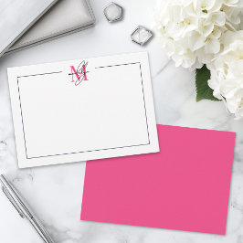 Roze kalligrafie naam monogram notitiekaartje