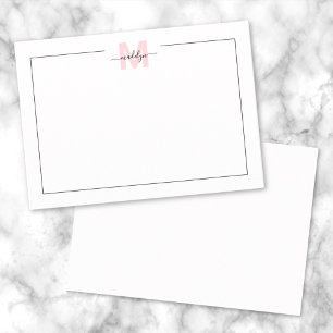 Roze kalligrafie naam vrouwelijke monogram notitiekaartje