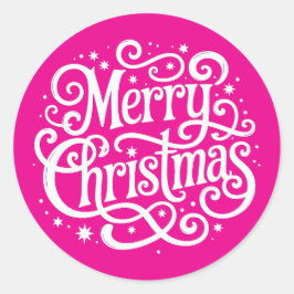 Roze kalligrafie Prettig kerstfeest Envelopzegel Ronde Sticker