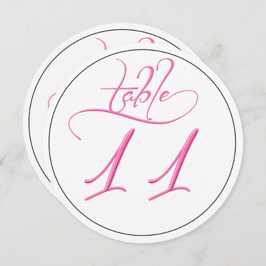 Roze kalligrafie rond tabel nummer 11 Kaart (Voorkant / Achterkant)