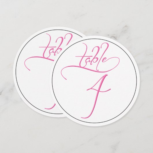 Roze kalligrafie rondetafelnummer 4 Kaart (Voorkant / Achterkant)