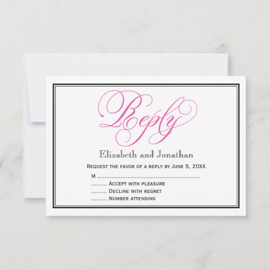 Roze kalligrafie script huwelijksreactiekaart kaart (Voorkant)