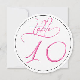 Roze kalligrafie script ronde tafel nummer 10 kaar kaart