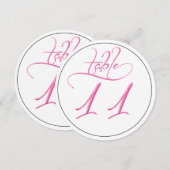 Roze kalligrafie script ronde tafel nummer 11 kaar kaart (Voorkant / Achterkant)
