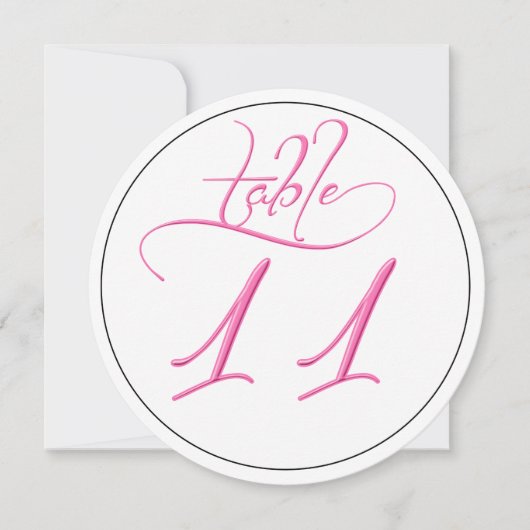 Roze kalligrafie script ronde tafel nummer 11 kaar kaart (Voorkant)