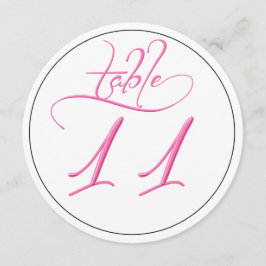 Roze kalligrafie script ronde tafel nummer 11 kaar kaart