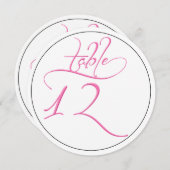 Roze kalligrafie script ronde tafel nummer 12 kaar kaart (Voorkant / Achterkant)