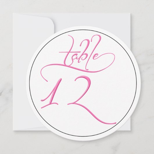 Roze kalligrafie script ronde tafel nummer 12 kaar kaart (Voorkant)