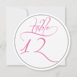 Roze kalligrafie script ronde tafel nummer 12 kaar kaart