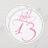 Roze kalligrafie script ronde tafel nummer 13 kaar kaart (Voorkant / Achterkant)