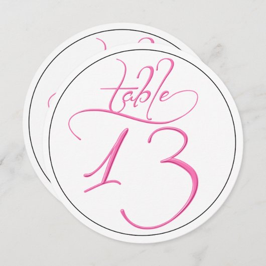 Roze kalligrafie script ronde tafel nummer 13 kaar kaart (Voorkant / Achterkant)