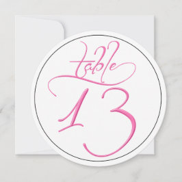 Roze kalligrafie script ronde tafel nummer 13 kaar kaart