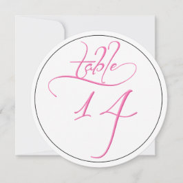 Roze kalligrafie script ronde tafel nummer 14 kaar kaart