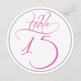 Roze kalligrafie script ronde tafel nummer 15 kaar kaart
