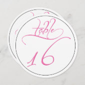 Roze kalligrafie script ronde tafel nummer 16 kaar kaart (Voorkant / Achterkant)