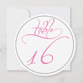 Roze kalligrafie script ronde tafel nummer 16 kaar kaart