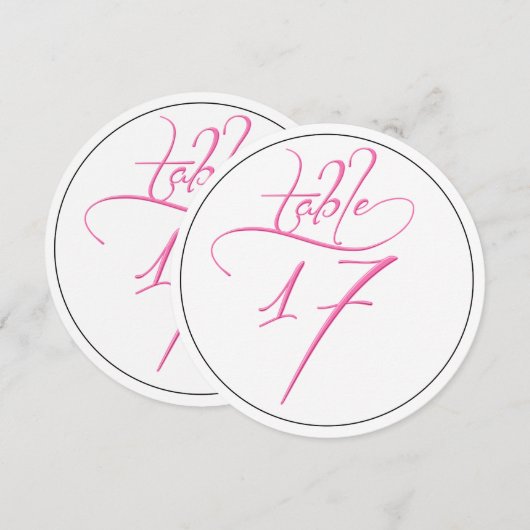 Roze Kalligrafie Script Ronde Tafel Nummer 17 Kaar Kaart (Voorkant / Achterkant)