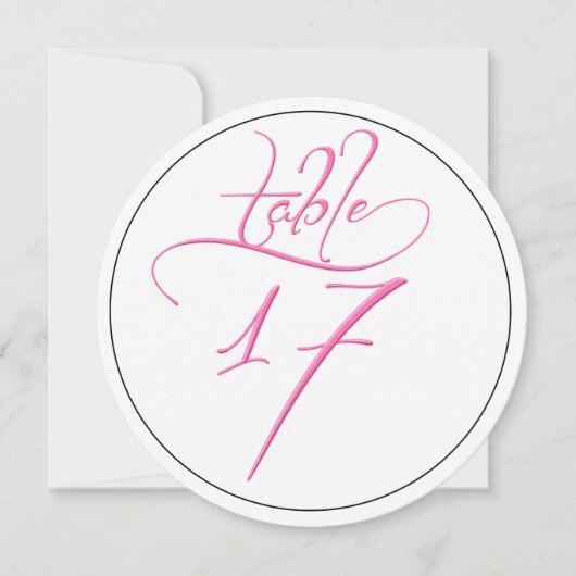 Roze Kalligrafie Script Ronde Tafel Nummer 17 Kaar Kaart (Voorkant)