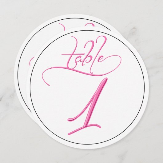 Roze kalligrafie script ronde tafel nummer 1 kaart (Voorkant / Achterkant)