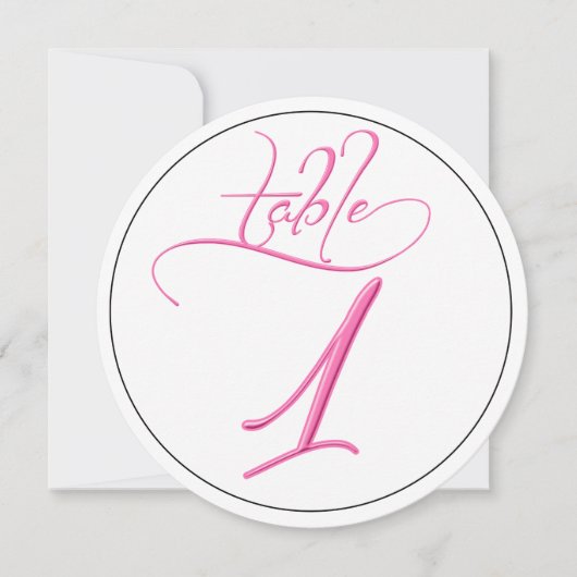 Roze kalligrafie script ronde tafel nummer 1 kaart (Voorkant)