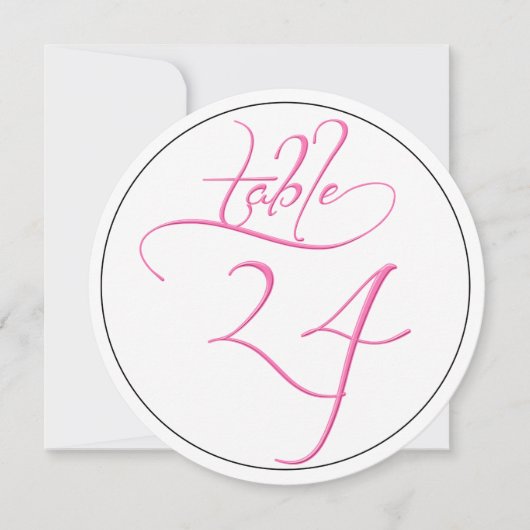 Roze Kalligrafie Script Ronde Tafel Nummer 24 Kaar Kaart (Voorkant)