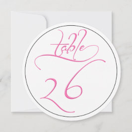 Roze kalligrafie script ronde tafel nummer 26 kaar kaart