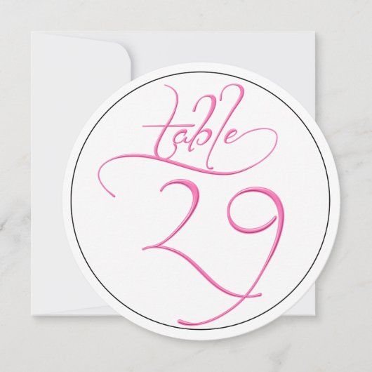 Roze Kalligrafie Script Ronde Tafel Nummer 29 Kaar Kaart (Voorkant)