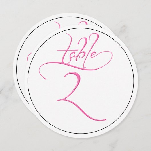 Roze kalligrafie script ronde tafel nummer 2 kaart (Voorkant / Achterkant)