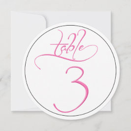 Roze kalligrafie script ronde tafel nummer 3 kaart