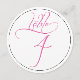 Roze kalligrafie script ronde tafel nummer 4 kaart