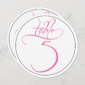 Roze kalligrafie script ronde tafel nummer 5 kaart (Voorkant / Achterkant)