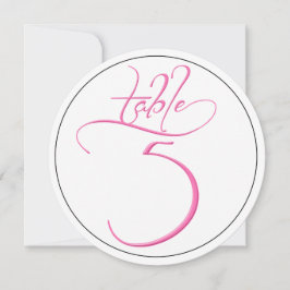 Roze kalligrafie script ronde tafel nummer 5 kaart
