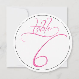Roze kalligrafie script ronde tafel nummer 6 kaart