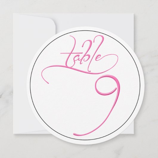 Roze kalligrafie script ronde tafel nummer 9 kaart (Achterkant)