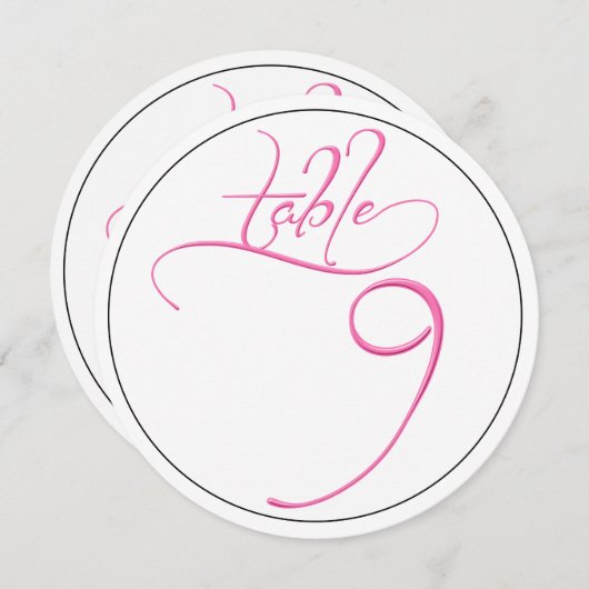 Roze kalligrafie script ronde tafel nummer 9 kaart (Voorkant / Achterkant)