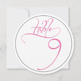 Roze kalligrafie script ronde tafel nummer 9 kaart