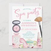 Roze Kalligrafie Spa Party Uitnodiging voor verjaa (Voorkant)