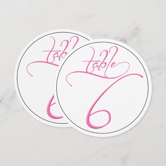 Roze kalligrafiescript Ronde Lijst Nummer 6 Kaart (Voorkant / Achterkant)