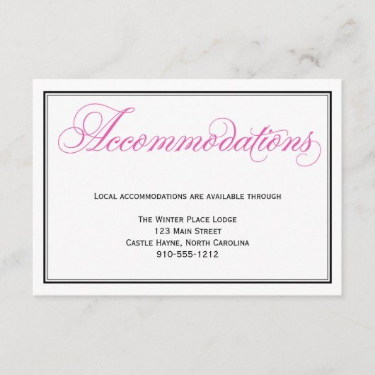 Roze kalligrafiescript Wedding Accommodatie Informatiekaartje (Voorkant)