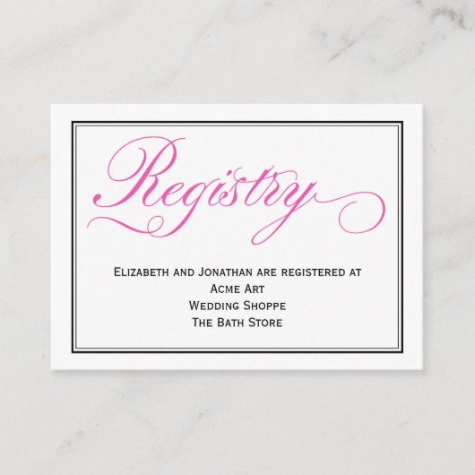 Roze kalligrafiescript Wedding Registry Kaart (Voorkant)